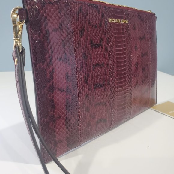 NWT ✅ Michael Kors Mulberry Snakeskin Set: Clutch Wristlet + Matching Wallet NWT - Picture 8 of 16